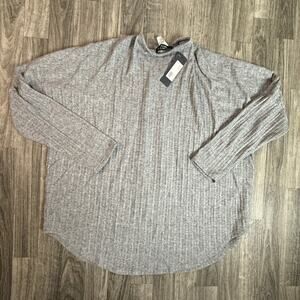 Ariella Grey Ribbed 1/2 Zip Mock Neck Long Sleeve Top M NWT Made in USA Cozy